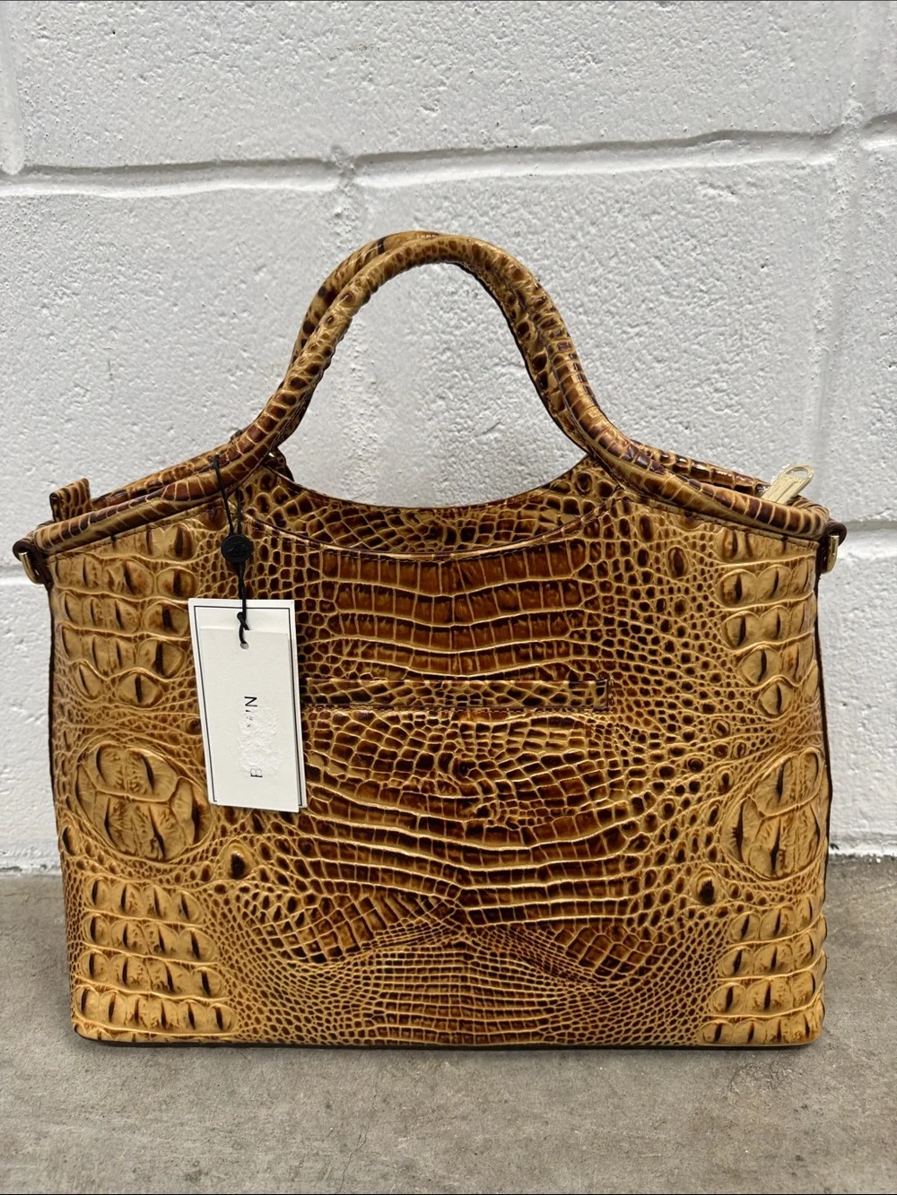 Brahmin Toasted Croc-Embossed Structured Leather Satchel